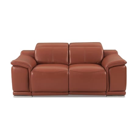 Homeroots 73in Orange and Silver Italian Leather Power Reclining Loveseat 720520
