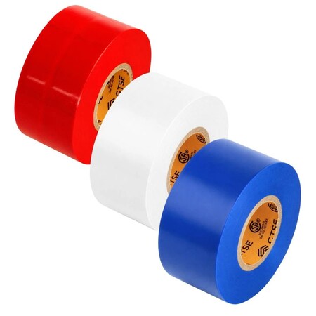 Gtse Triple pack of Wide Vinyl Electrical Tape, 2in x 66ft (Red, White & Blue), 3PK PVC-401-MIX-03