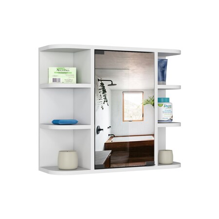 Homeroots 24" White Wood Floating Single Door Bathroom Vanity And Medicine Cabinet With Mirror 543605