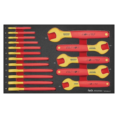 Teng Tools 17 Piece 1000 Volt Insulated Metric Open Ended Wrench EVA Foam Set 7MM - 24MM - TEFSPV1 TEFSPV17