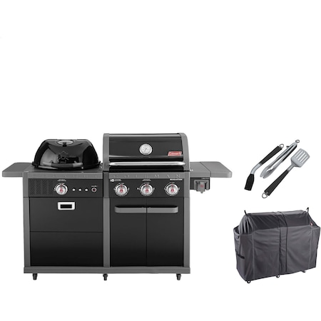 Coleman Revolution Dual Fuel Grilling Kit w/ 3-Burner Gas BBQ Grill, Charcoal Kettle Grill, 3-Piece Tool Set RV-601BBQ-3-KIT