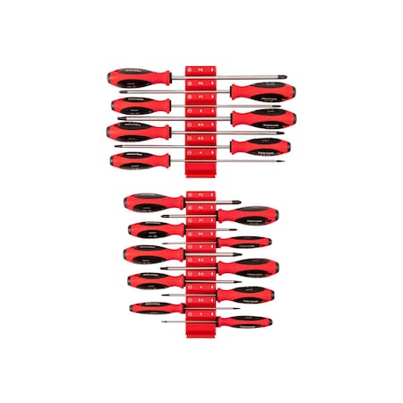 Tekton Phillips and Slotted Screwdriver Set w/Red Modular Organizers-4, 8in Shanks, 17pc (#0-#3, 3-8mm) DWZ90127