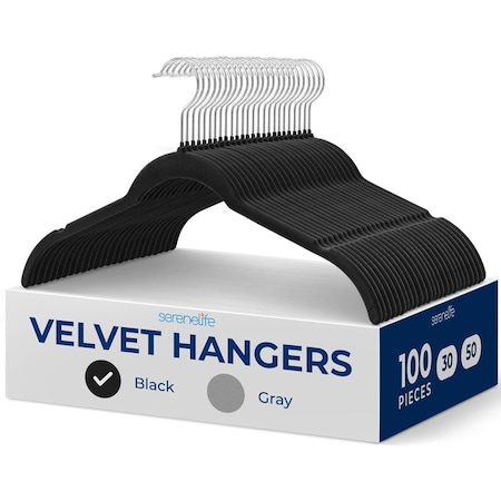 Serenelife Shirt Hangers, Heavy Duty Non-Slip Velvet Hangers with 360 degrees Swivel Hooks, Slim, 100PK SLSHBK100