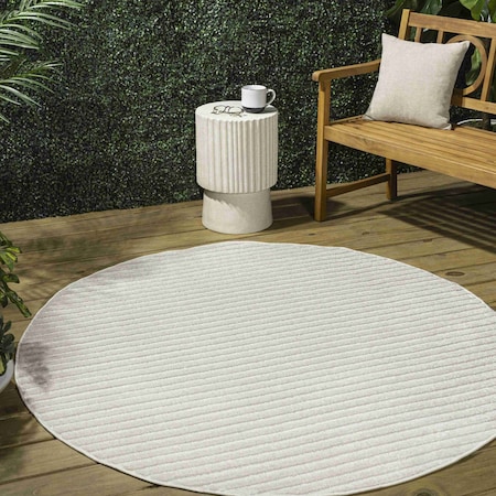 Jonathan Y Aarhus High-Low Minimalist Scandi Striped Ivory/Cream 9 ft Round Indoor/Outdoor Area Rug SCN102B-9R