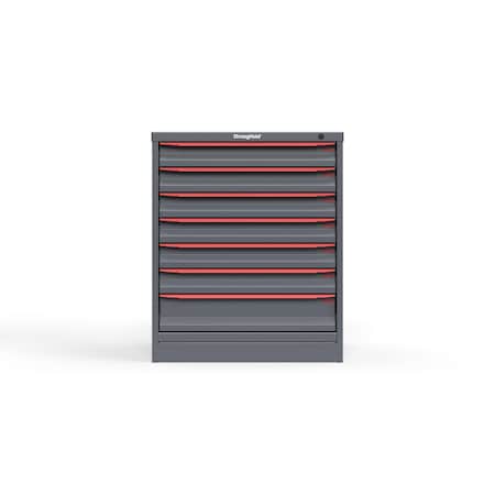 Strong Hold 7 drawer cabinet - (6x 3ft, 1x 5ft) - Red accents - Keyed Alike S3036-PPAAS-0703DS