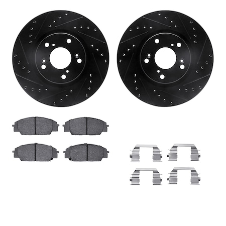 Dynamic Friction Co DFC Rotors-Drilled & Slotted-Black w/ 5000 Advanced Brake Pads Incl Hdw 8512-59358