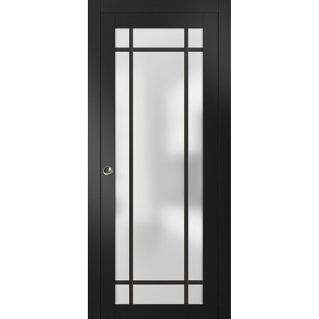 Sartodoors Sliding Pocket Door with Frosted Tempered Glass Planum 2112 Black 36x84 Solid Core Modern Interior PLANUM2112PD-BLK-36 x 84