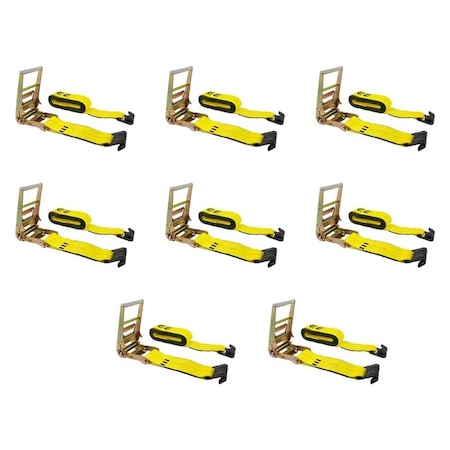 Mytee Products Ratchet Tie-Down Straps with Flat Hooks, 4in x 30ft Ratchet Straps Yellow, 8PK RS430x8