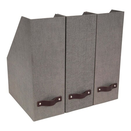 Bigso Estelle Canvas Fiberboard Upright Magazine Storage Box, 12.6 x 4.5 x 9.8 in, Grey, 6PK 5911C6443