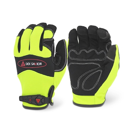 Dex Savior Synthetic Leather Palm, HiVis Lime Spandex Back, Neoprene Knuckle, M, 12PK MG101 M