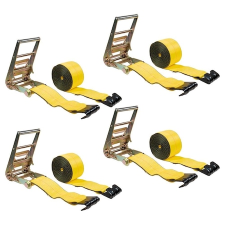 Mytee Products 4PK 4inx20ft Ratchet Straps w/Flat Hook 5400 lb WLL HD Tie Down Strap - Yellow, 4PK RS420x4