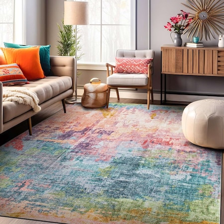 World Rug Gallery Contemporary Distressed Abstract Washable Non Slip Area Rug 8 ft x 10 ft Multi WR82MULTI8X10