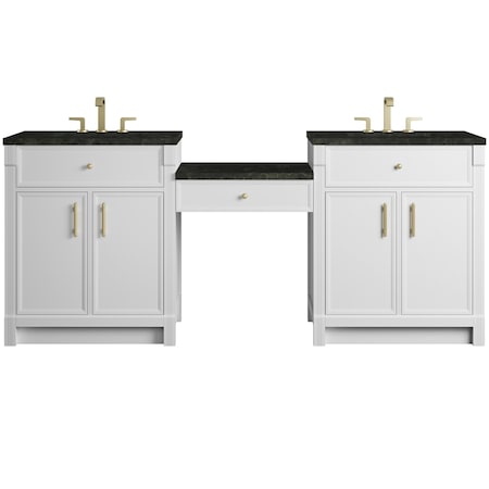 James Martin Vanities Bellshire 84" Dual Vanity Set with 24" Make-Up Counter, Bright White w/3 cm Phantome Eclos Top 660-VMC84-BW-3PHT