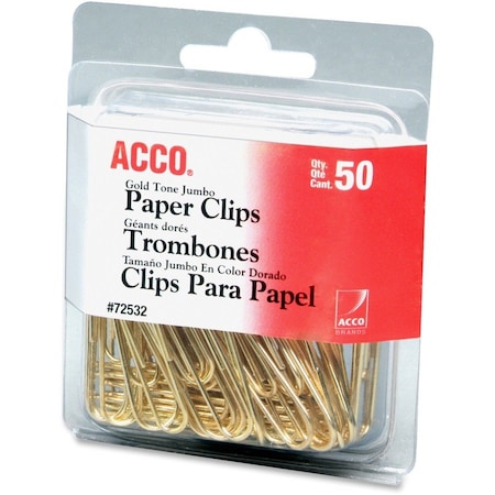 Acco Clip, Paper, Jumbo, Gold, PK50 72532
