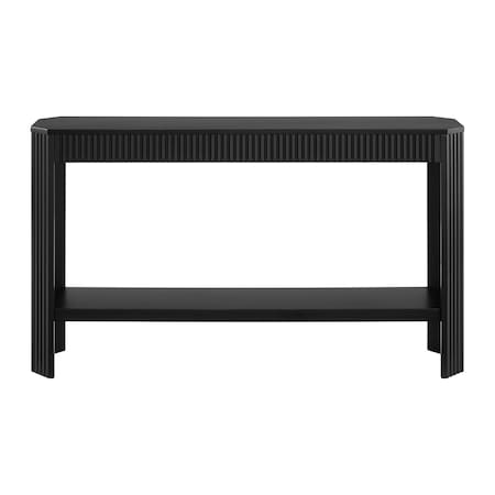Alaterre Furniture Fluted Solid Wood Console Table 56 in Modern Entryway Table with Storage Shelf AFTBL-005