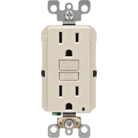 Leviton SmartlockPro Self-Test 15A Light Almond Residential Grade Rounded Corner 5-15R GFCI Outlet R16-GFNT1-0KT