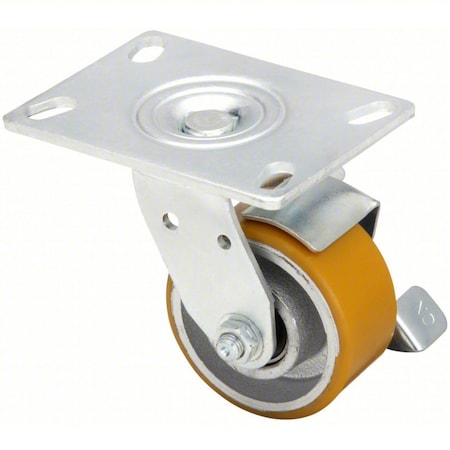 Zoro Select Plate Caster, Swivel, Polyurethane, 5 5/8"H P21S-UY040K-16-WB-DL