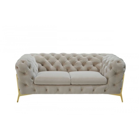 Homeroots 74in Beige And Gold Velvet Chesterfield Loveseat 489282