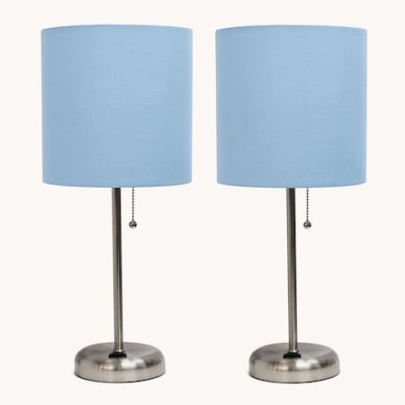 Homeroots Set of Two 20" Silver Metal Table Lamp With Blue Drum Shade 643197