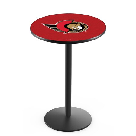 Holland Bar Stool Co 42" Blk Wrinkle Ottawa Senators Pub Table, 36" dia. Top L214B4236OttSen