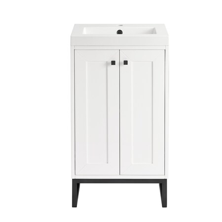 James Martin Vanities Chianti 20 in. Single Vanity, Glossy White, Matte Black, w/ White Glossy Composite Stone Top 533V20GWMBKWG