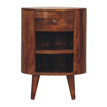 Homeroots 22" Chestnut Solid Wood Round One Drawer Nightstand 722569