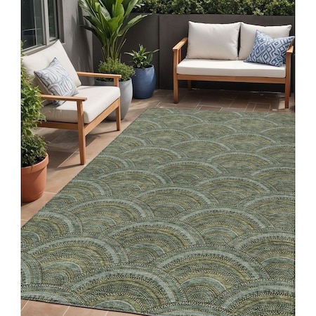 Homeroots 5' X 8' Olive Green Fern Green And Silver Geometric Washable Indoor Outdoor Area Rug 615213