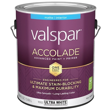 Valspar 1 Gal 11002 Ultra White Base Accolade Interior Paint & Primer, Matte 11002