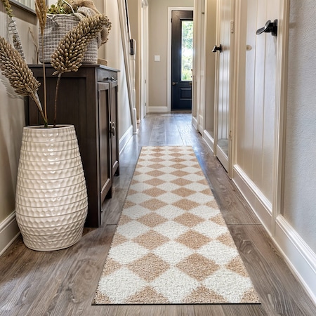 World Rug Gallery Diamond Shag Runner Rug 2 ft 3 in x 12 ft Beige WR123BEIGE2X12