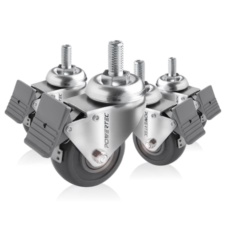 Powertec 2.5'' Threaded Stem Caster Wheels W/Brake & 400 lbs Loads, Dual Locking TPR Rubber Castor Wheel, 4PK 17202N
