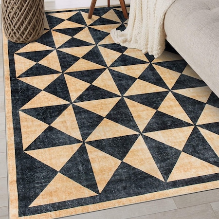 World Rug Gallery Geometric Diamond Washable Non Slip Area Rug 3 ft x 5 ft Natural WR74NATURAL3X5