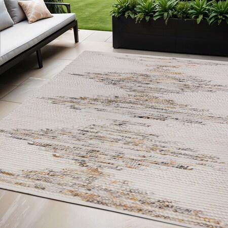 Homeroots 5' X 8' Beige Geometric Handmade Indoor Outdoor Area Rug 557208