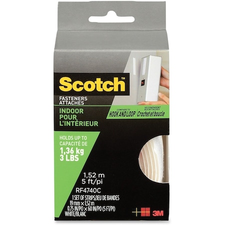 Scotch Hook & Loop Fastener, 5 ft, 3/4 in W, White RF4740