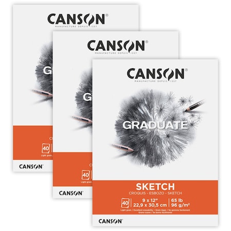 Canson Graduate Sketch Pad, Foldover Binding, 40 Sheet, 9x12 inch, 3PK C525008002