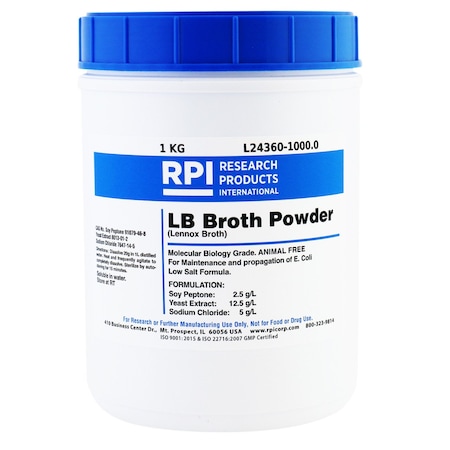 Rpi LB Broth Lennox LB Broth Animal Free, Powder, 1 Kilogram L24360-1000.0