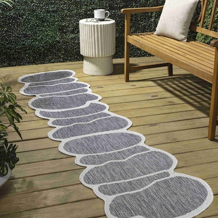 Jonathan Y Jasper Modern Rustic Abstract Blue/Cream 2 ft. x 8 ft. Indoor/Outdoor Shaped Runner Rug SHP101C-28