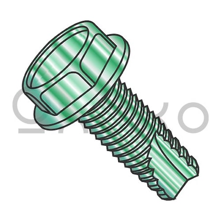 Oxoxo 10-32X3/8 Unslot Ind Hex Washer Thread Cutting Screw Type 23 Full Thread Zinc Green Bake, 8000PK 438868