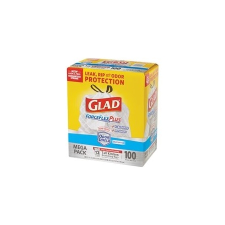 Bubblefast 100-Glad ForceFlex Trash Bags - 13 Gallon, White, 100PK BFGLAD13FFW