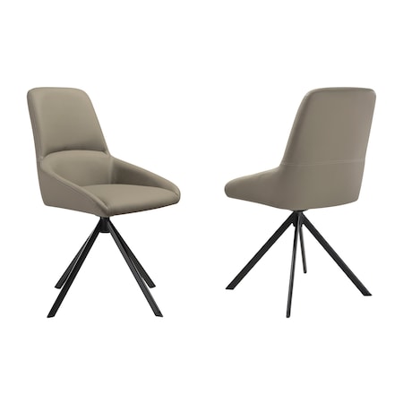 Armen Living Maverick Swivel Upholstered Dining Chair in Taupe Gray Faux Leather w Black Metal Legs - Set of 2 LCMVSITAGRYBLK