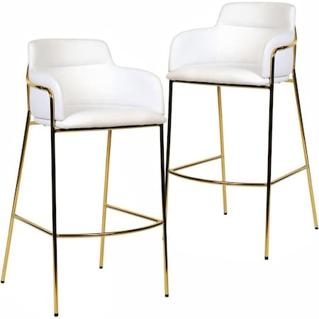 Leisuremod Axis Velvet/Polyester/Leather Bar Stool - Stainless Steel Base, Low Back & Armrests, 2PK ACG29W2