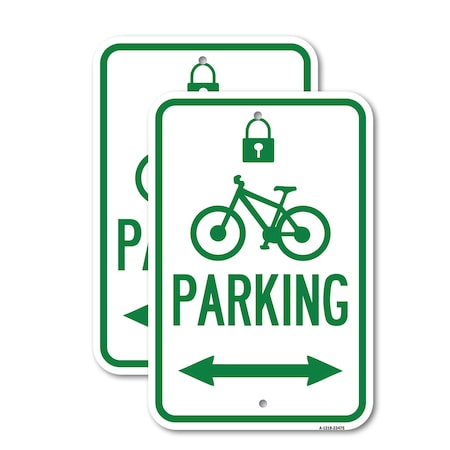 Signmission Parking With Lock Cycle & Bidirectional Arrow Symbol, 18'' X 24'', Heavy Gauge Aluminum, 2PK A-1824-2PACK-23475