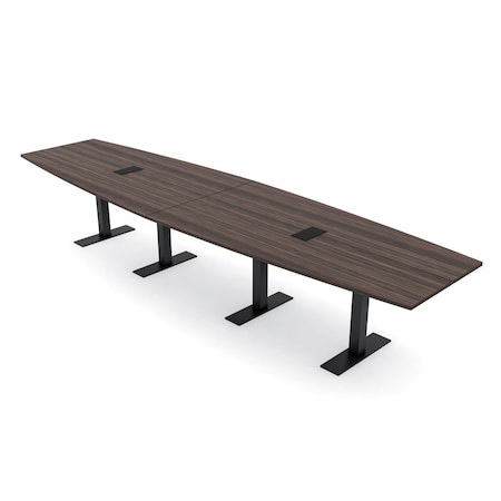 Skutchi Designs 14ft Conference Table With Power Unit | 14 Person Modular Boat Meeting Table | Harmony Series HAR-BOT-48X168-T.BK-H3041-EBLK