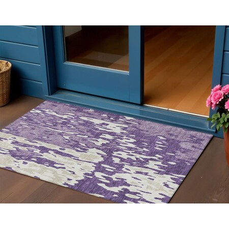 Homeroots 3' X 5' Purple And Ivory Abstract Washable Indoor Outdoor Area Rug 613368