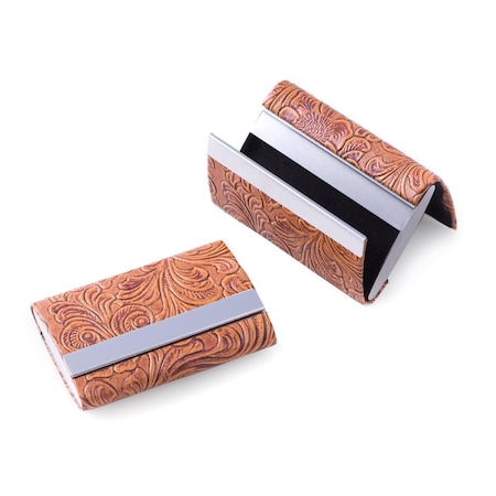 Buena Voluntad International  Leatherette Double Compartment Card Case with Magnetic Closure - Brown BU2537184