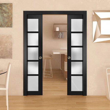Sartodoors Double Pocket Interior Door, 36" x 80", Black QUADRO4002DP-BLK-36