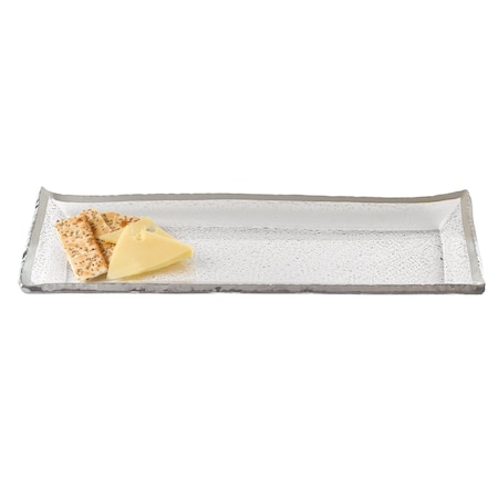 Homeroots 18 Mouth Blown Rectangular Edge Silver Serving Platter Or Tray 375749