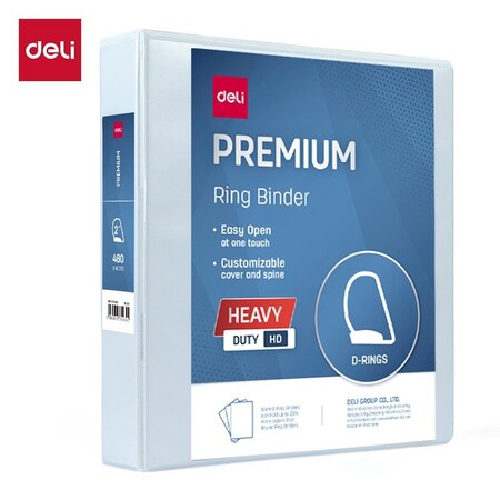 Deli Heavy Duty View Binder 2in, Letter, 3-Sided D-Ring, 4 Pockets, White, 6PK CF575-WH