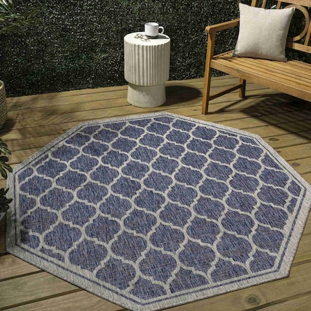 Jonathan Y Trebol Moroccan Trellis Textured Weave Navy/Gray 5 ft Octagon Indoor/Outdoor Area Rug SMB109D-5TGN