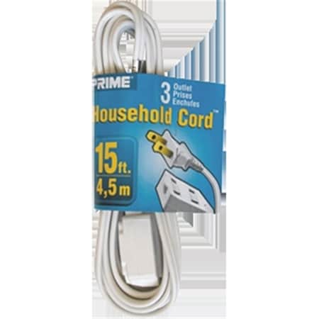 Prime EC660615 15 ft. 16 - 02 - 15 Spt-2 White 3-Outlet Household Extension Cord 54732100378
