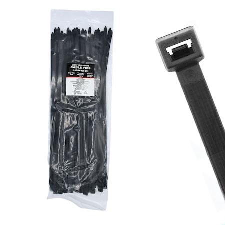 Cable Ties Unlimited Cable Tie, 14 in L, 120 lb Strength, 4 in Max Bundle Dia, Nylon 6/6, UV Resistant, Black, 100PK LHD14-120-0C